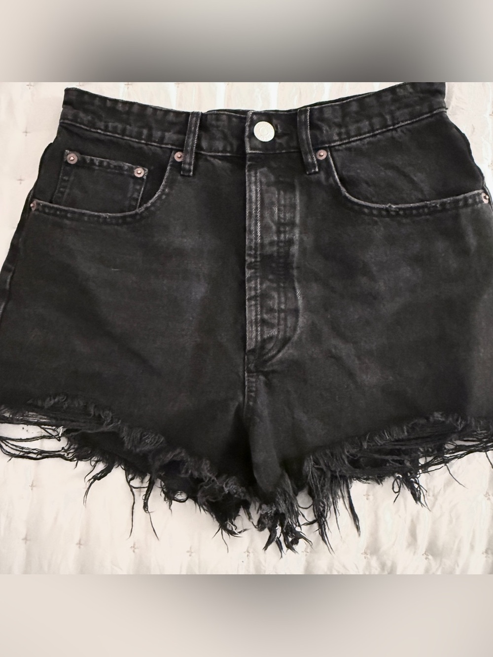 Zara High Rise Denim Black Cut-off shorts